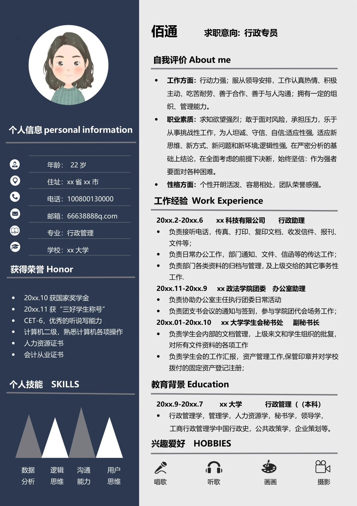 深蓝风行政总监求职简历