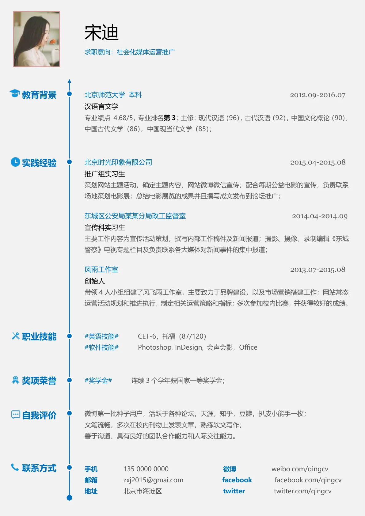 社会化媒体推广免费简历模板