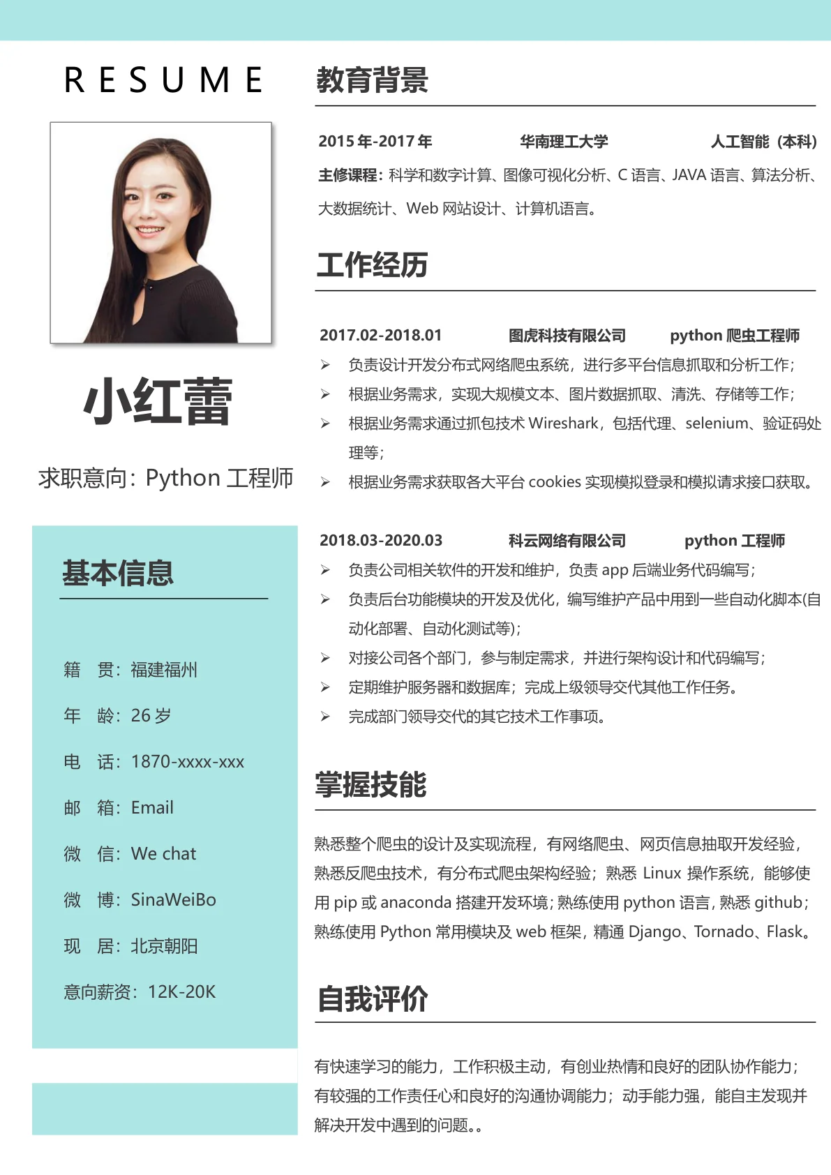 创意风格python工程师简历模板